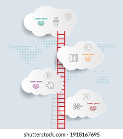 abstract vertical cloud infographics 4 steps for business and presentation vector illustration background