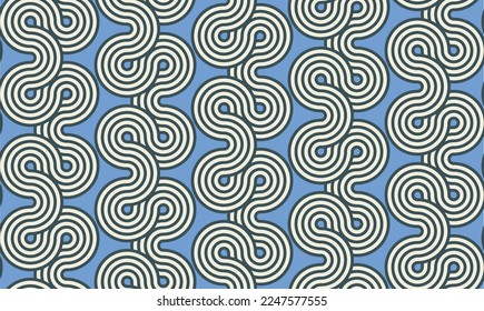 Abstract Vertical Complex Lines Tribal Hypnotic Labyrinth Stripes Retro Knot Geometric Seamless Upholstery Vector Pattern Minimal Decorative Design Sky Blue Tones