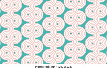 Abstract Vertical Complex Lines Tribal Hypnotic Labyrinth Stripes Retro Knot Geometric Seamless Upholstery Vector Pattern Minimal Decorative Design Tiffany Blue Tones: wektor stockowy