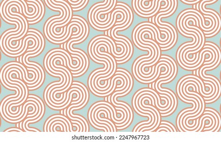Abstract Vertical Complex Lines Tribal Hypnotic Labyrinth Stripes Retro Knot Geometric Seamless Upholstery Vector Pattern Minimal Decorative Design Pastel Blue Pastel Pink Tones
