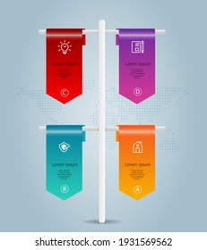 abstract vertical flag   timeline infographics 4 steps with world map template for business and presentation vector illustration background