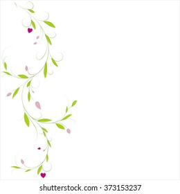 Fondo vertical floral abstracto con lugar para el texto. Rama vectorial con hojas y corazones para el saludo y tarjeta de invitación.
