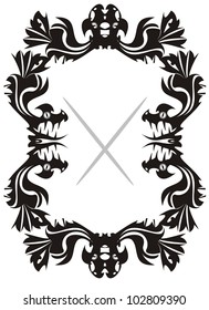 Abstract vertical frame formed by dragons