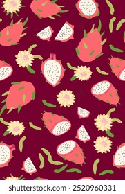 Abstract vertical fruit poster, vector flat illustration. Summer or autumn bright pattern with tropical fruit, harvest cover design. Can used for labels, market ad, posters, covers for print.