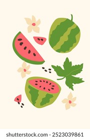 Cartel de fruta de Vertical Abstractas, ilustración plana de Vector. Patrón brillante de verano u otoño con fruta tropical, diseño de cubierta de cosecha. Se puede utilizar para etiquetas, anuncios de mercado, carteles, cubiertas para imprimir.