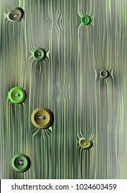 Abstract vertical green and gray textured background with colored clothes buttons. Vector illustration.