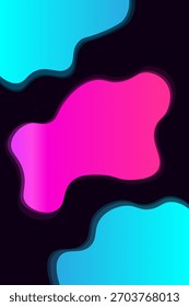 Abstract vertical image of blue and pink flower blobs with smooth shapes on a dark background.