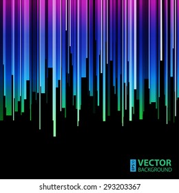 Abstract vertical infographics blue and green gradient cut stripes on black background. RGB EPS 10 vector illustration