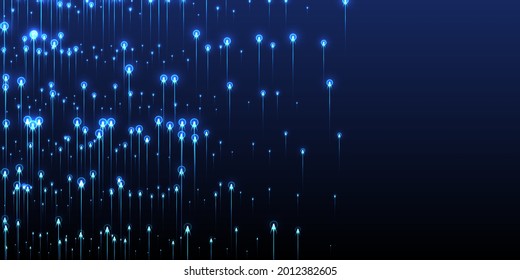 Abstract vertical line beams data flows vector. Geometric neon blue spark elements. Electronic industry lines movement innovative illustration. Data flows cool backdrop.