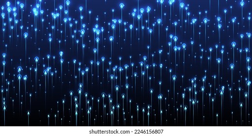 Abstract vertical line beams data flows concept. Tech neon blue glow elements. Social science lines shift up innovative design. Data flows progressive background.