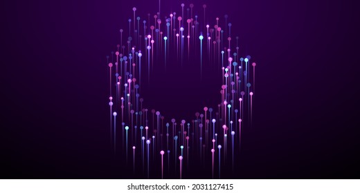Abstract vertical line beams fiber optics concept. Geometric neon purple electric particles. Electronic technology lines shift up innovative wallpaper. Fiber optics progressive background.