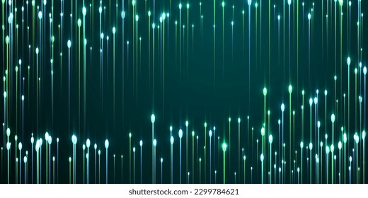 Resumen del concepto de fibra óptica de líneas verticales. Partículas geométricas de la luz de los neones. Las líneas científicas cambian el diseño innovador. Fondo progresista de la fibra óptica.