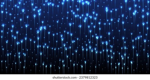 Abstract vertical line streams fiber optics vector. Geometric neon blue electronic elements. Scientific lines shift up visual pattern. Fiber optics compound background.