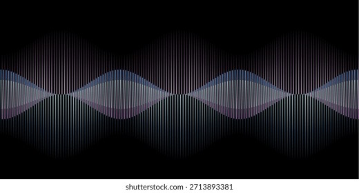 Abstract vertical line wave with gradient glow on dark background vector illustration.
