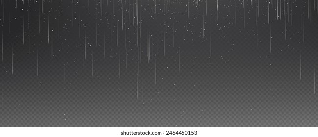 Abstract vertical lines of gold, white, red, purple, green light glow on a transparent background. Garlands hang vertically, falling confetti lights, bokeh, sparkles png.