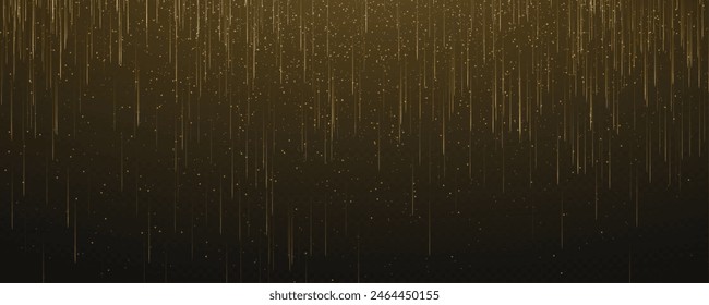 Abstract vertical lines of gold, white, red, purple, green light glow on a transparent background. Garlands hang vertically, falling confetti lights, bokeh, sparkles png.