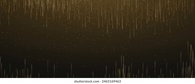 Abstract vertical lines of gold, white, red, purple, green light glow on a transparent background. Garlands hang vertically, falling confetti lights, bokeh, sparkles png.