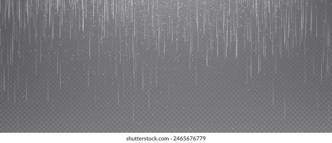 Abstract vertical lines of gold, white, red, purple, green light glow on a transparent background. Garlands hang vertically, falling confetti lights, bokeh, sparkles png.