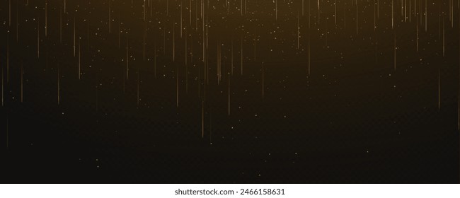 Abstract vertical lines of gold, white, red, purple, green light glow on a transparent background. Garlands hang vertically, falling confetti lights, bokeh, sparkles png.