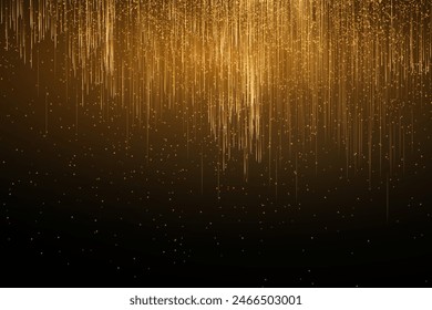 Abstract vertical lines of gold, white, red, purple, green light glow on a transparent background. Garlands hang vertically, falling confetti lights, bokeh, sparkles png.