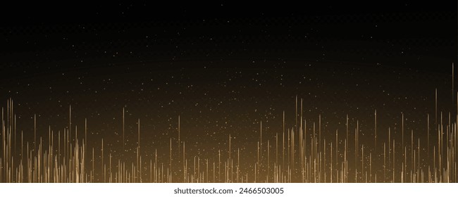 Abstract vertical lines of gold, white, red, purple, green light glow on a transparent background. Garlands hang vertically, falling confetti lights, bokeh, sparkles png.
