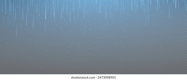 Abstract vertical lines of gold, white, red, purple, green light glow on a transparent background. Garlands hang vertically, falling confetti lights, bokeh, sparkles png.