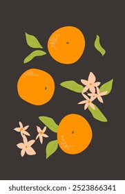 Cartel naranja de Vertical Abstractas, ilustración plana de Vector. Patrón brillante del verano o del otoño con la fruta cítrica tropical, diseño moderno de la cubierta. Se puede utilizar para etiquetas, anuncios de mercado, carteles, cubiertas para imprimir.
