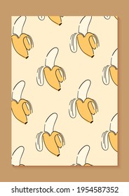 Abstract vertical pattern. Aesthetic minimalist fruit background for cover design, interiors, web, social networks. Trendy bright vector illustration with bananas, doodles, dots, lines, brush strokes.