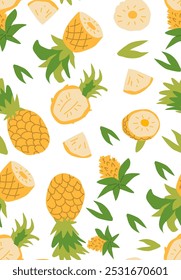 Abstract vertical pineapple poster, vector flat illustration. Summer bright pattern with tropical fruit pineapple, cover design. Can used for labels, market ad, posters, covers for print.