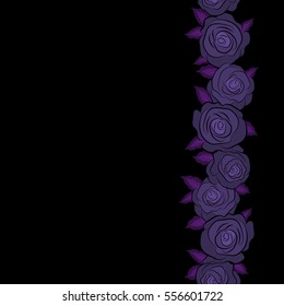 Abstract vertical spring decorative roses seamless pattern in purple and violet colors with copy space (place for your text). Vector rose icon.