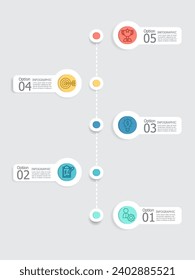 pasos verticales abstractos línea de tiempo elemento infográfico informe de fondo con icono de línea de negocio 5 pasos para cualquier presentación relacionada con el negocio o ilustración vectorial de publicación
