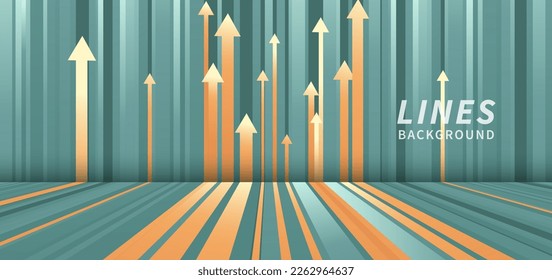 Abstract vertical stripe lines green pastel with arrow yellow business concept direction goal success financial growth. You can use for ad, poster, template, business presentation. Vector illustration
