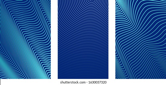 Abstract vertical striped background. Ultra thin abstract wavy lines on blue backdrop. for cover design, poster or banner with space for text. Vector illustration