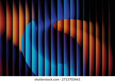 Abstractas rayas de Vertical de azul y naranja que se cruzan en una misteriosa forma esférica