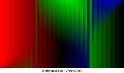 Listras verticais abstratas de luz vermelha, verde e azul com um efeito de falha digital pixelizada.