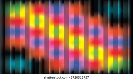Listras verticais abstratas com cores vibrantes de gradiente borrado e fundo de bordas escuras.eps
