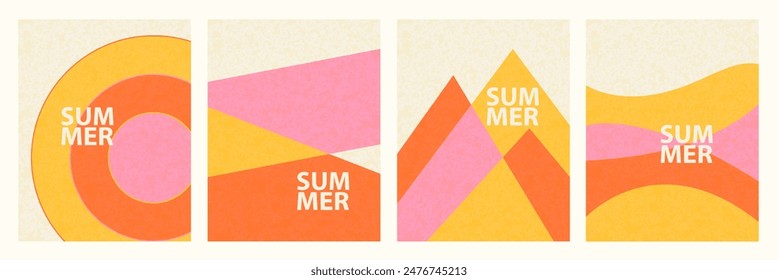 Abstract vertical summer banner template, groovy geometric background, textured retro poster set