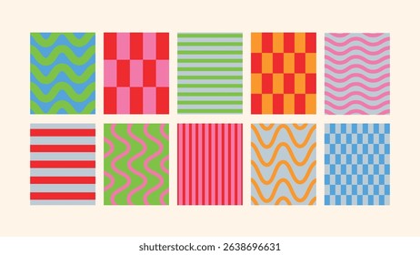 Abstract vertical templates in Y2K groovy minimal — colorful vector backgrounds for social media stories, featuring playful elements and room for custom messages