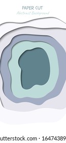 Abstract vertical vector banner in paper cut style with shadows and copy space for text. Paper art in trendy mint color layers, shape of waves. Realistic minmal layout template for stories, web site