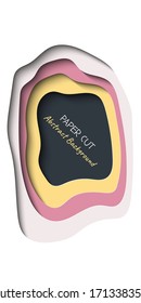 Pancarta de vector vertical abstracta en estilo de corte de papel con sombras y espacio de copia para texto. Arte de papel en capas de color de moda, forma de olas. Plantilla de diseño mínimo realista para historias, sitio web