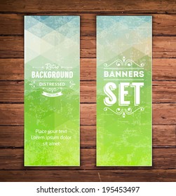 Abstract vertical vector eps10 banners with trendy multicolored polygonal pattern.