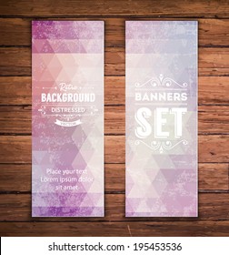 Abstract vertical vector eps10 banners with trendy multicolored polygonal pattern.