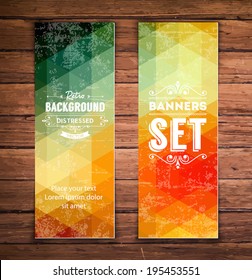 Abstract vertical vector eps10 banners with trendy multicolored polygonal pattern.