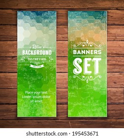 Abstract vertical vector eps10 banners with trendy multicolored polygonal pattern. 