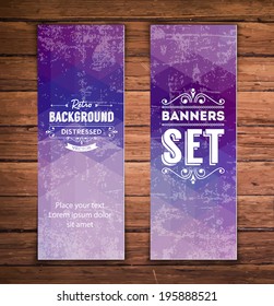 Abstract vertical vector eps10 banners with trendy purple polygonal pattern.