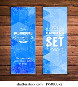 Abstract vertical vector eps10 banners with trendy blue polygonal pattern