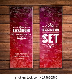 Abstract vertical vector eps10 banners with trendy dark red polygonal pattern.