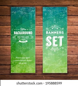 Abstract vertical vector eps10 banners with trendy green polygonal pattern.