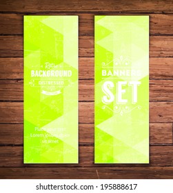 Abstract vertical vector eps10 banners with trendy green polygonal pattern.