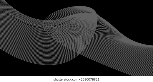 Fluxo de onda vertical abstrato formado por linhas de contorno preto suaves.eps10